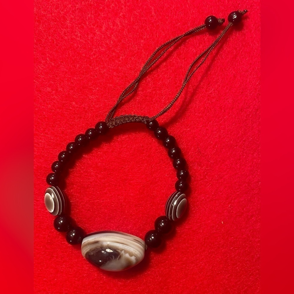 Bracelet Protection One Eye Black Agate Adjustable Vintage